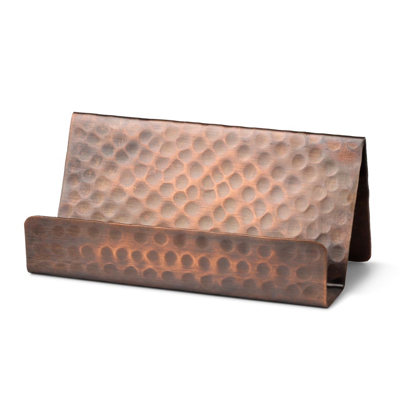 GoCraft Pure Copper Business Card Holder Stand â€“ Antique Finish, Holds 20-30 Cards, Stylish Desk Organizer for Office, Home, Professional Use, Elegant Business Card Display Holder - Image 2
